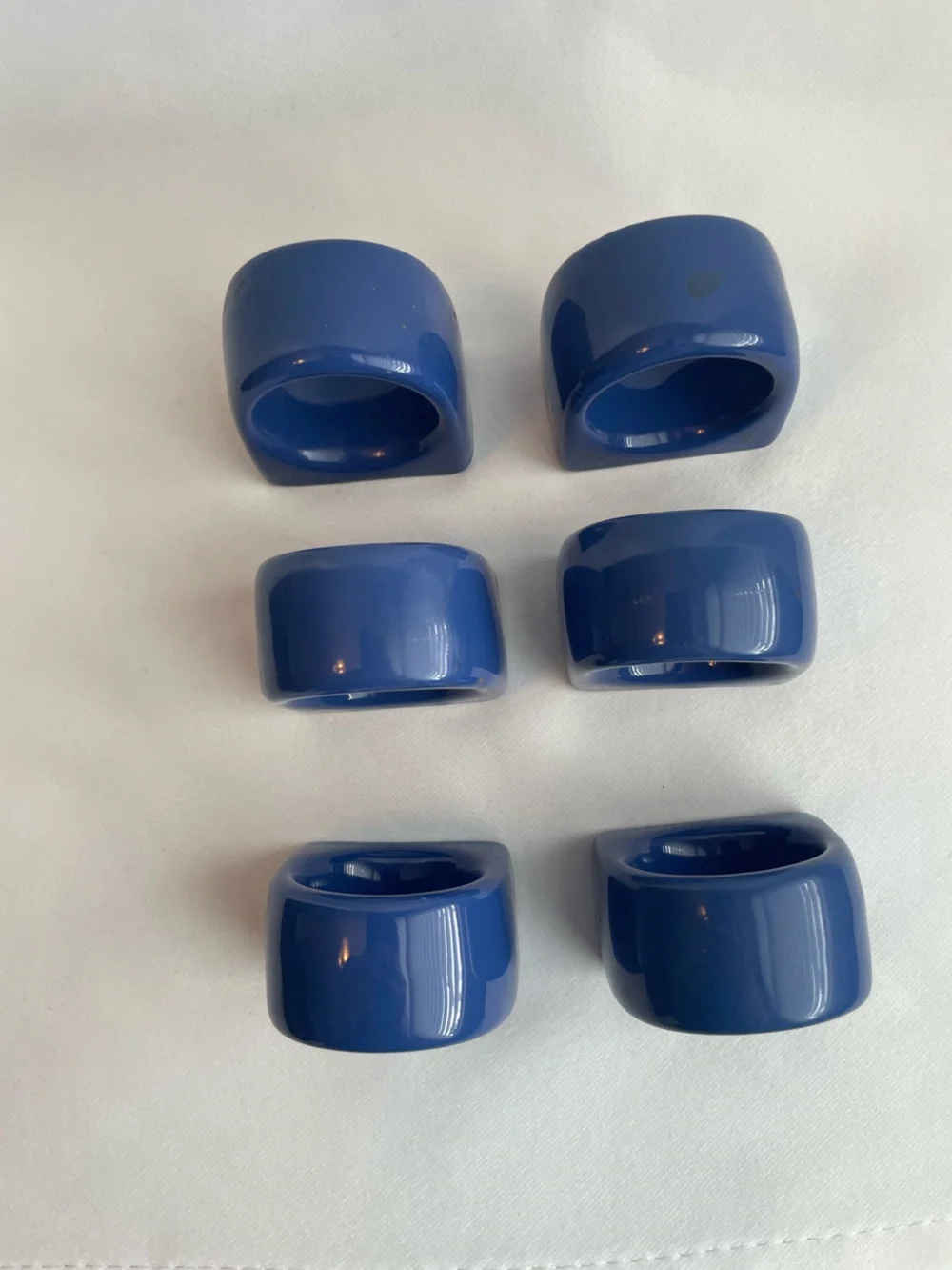 PIER 1 Standing Napkin Rings Holders Set of 6 Ceramic Japan 1980s Blue Vintage